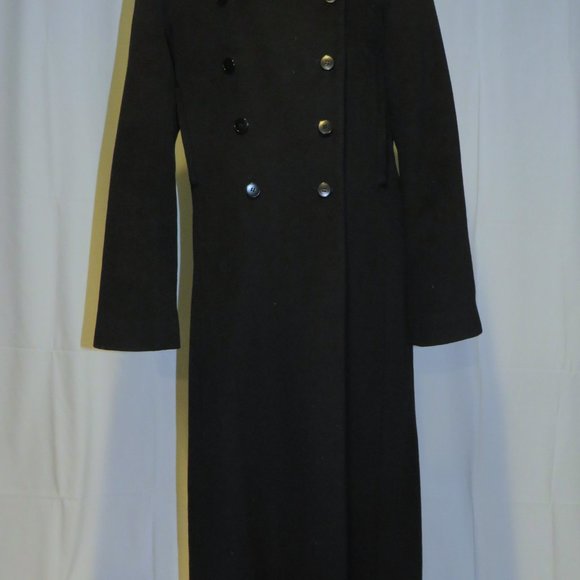 AGNES B. Black Brushed Flannel Lambswool Angora Blend Double Breasted Overcoat 3 - Picture 2 of 10